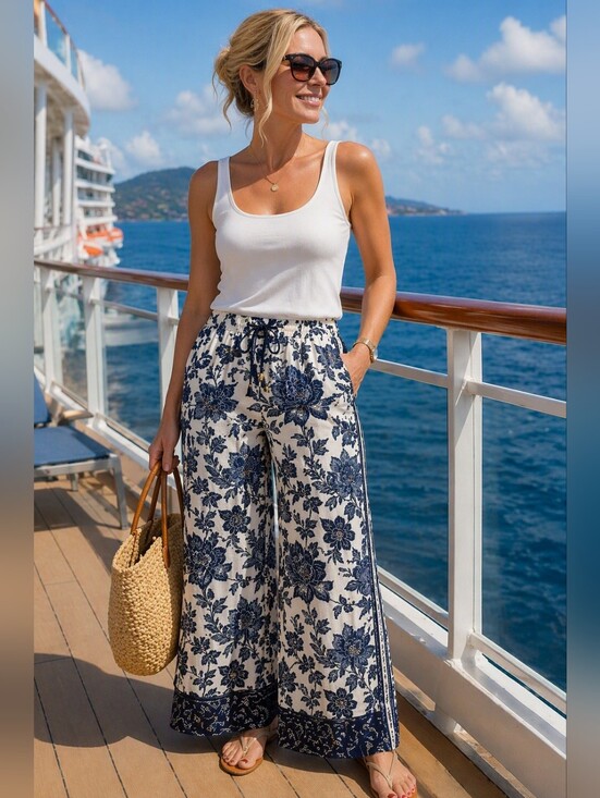 Liverpool Pants - Liverpool Los Angeles Galaxy Floral Print Wide Leg Pants